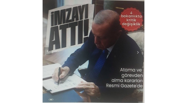 Başkan Recep Tayyip Erdoğan imzaladı! Atama ve görevden alma kararları Resmi Gazete'de! 4 bakanlıkta kritik değişiklik 