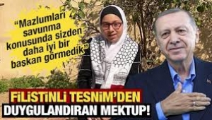 Filistinli 12 yaşındaki Tesnim'den Cumhurbaşkanı Erdoğan'a duygu dolu mektup 